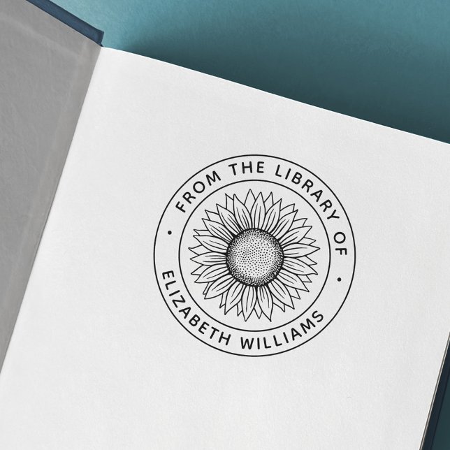 Solros från bibliotek för bok anpassat namn självfärgande stämpel (Skapare uppladdad)