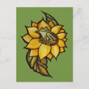 Solros Frog Blommigt Froggy Flower Helg Vykort
