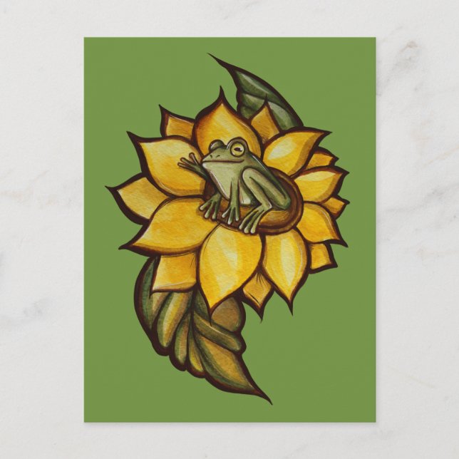 Solros Frog Blommigt Froggy Flower Helg Vykort (Framsida)