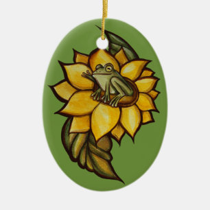 Solros Frog Blommigt Froggy Flower Julgransprydnad Keramik