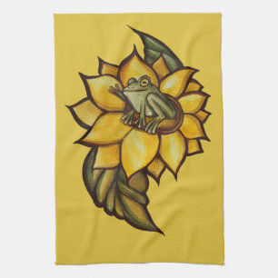 Solros Frog Blommigt Froggy Flower Kökshandduk