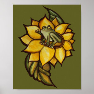 Solros Frog Blommigt Froggy Flower Poster