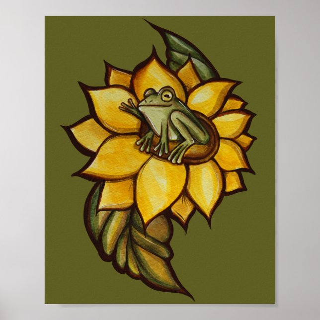 Solros Frog Blommigt Froggy Flower Poster (Framsidan)