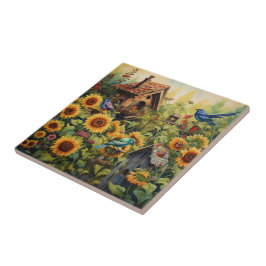 Solros Garden 10 Bird Houses Blue Birds Kakelplatta