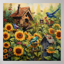 Solros Garden 10 Bird Houses Blue Birds Poster