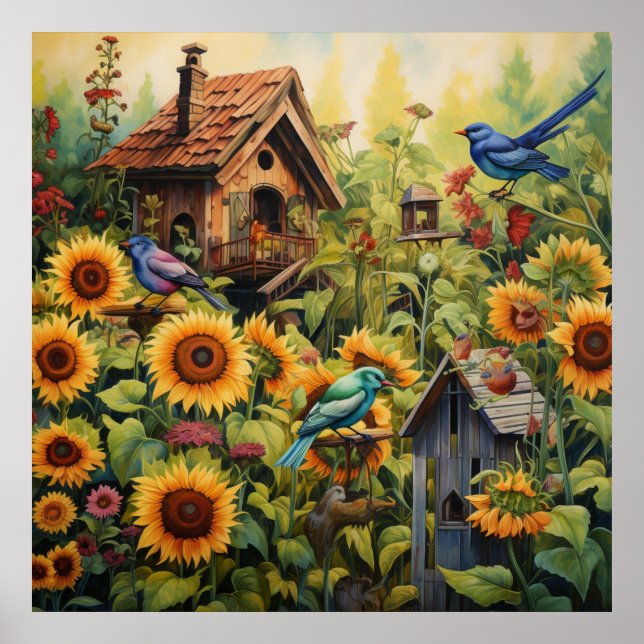 Solros Garden 10 Bird Houses Blue Birds Poster (Framsidan)