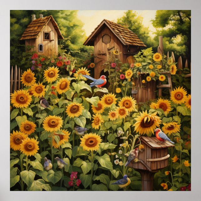 Solros Garden 12 Bird Houses Blue Birds Poster (Framsidan)