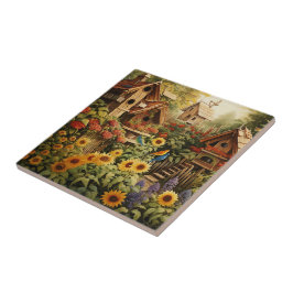 Solros Garden 13 Bird Houses Blue Birds Kakelplatta