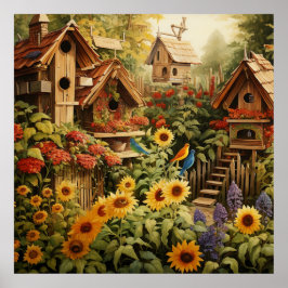 Solros Garden 13 Bird Houses Blue Birds Poster