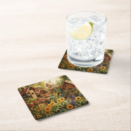 Solros Garden 13 Bird Houses Blue Birds Underlägg Papper Kvadrat