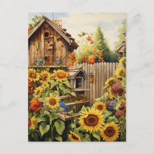 Solros Garden 2 Bird Houses Blue Birds Vykort