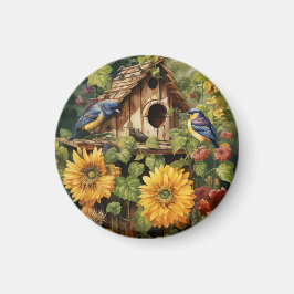 Solros Garden 6 Bird Houses Blue Birds Magnet