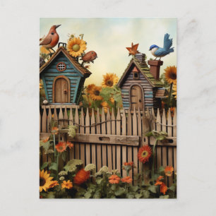 Solros Garden 7 Bird Houses Blue Birds Vykort