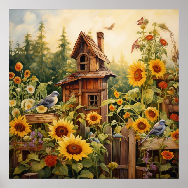Solros Garden 8 Bird Houses Blue Birds Poster (Framsidan)