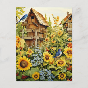 Solros Garden Bird Houses Blue Birds Vykort