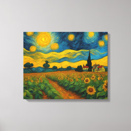 Solros Garden på en stjärnnatt Canvastryck