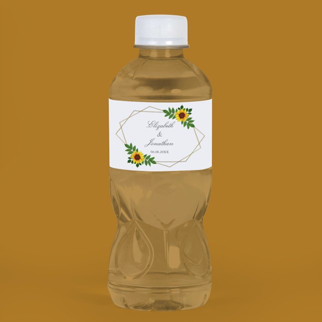 Solros Geometric Bröllop Vattenflaskor Etikett (Skapare uppladdad)