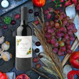 Solros Geometric Bröllop Vinflaska Etikett