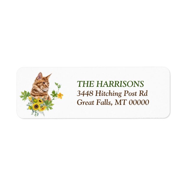 Solros Ginger Maine Coon Cat Returadress Etikett (Framsidan)