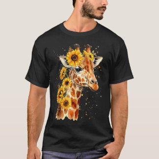 Solros Giraff Söt Blommig Safari T Shirt