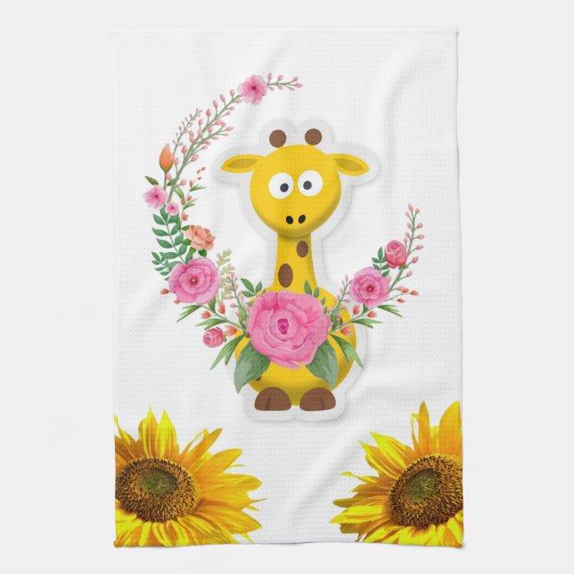 Solros Giraffe Blommigt Kitchen Towel Kökshandduk (Vertikal)
