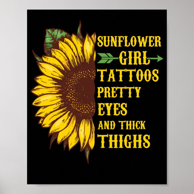 Solros Girl Tattoos Söt Ögon Tick Thighs Poster (Framsidan)