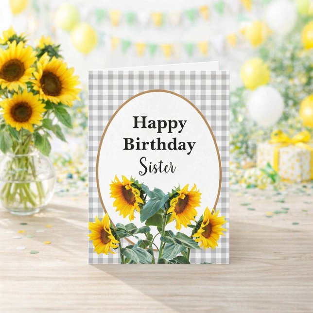 Solros Glad födelsedag syster Blommig hälsning Kort (“Bright sunflower birthday card for sister cheerful floral design with warm yellow celebration ton)