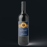 Solros Gnistra Blue Rustic Glam Bröllop Vinflaska Etikett<br><div class="desc">anpassa den här vin-etiketten för bröllop eller händelsen.</div>