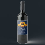Solros Gnistra Blue Rustic Glam Bröllop Vinflaska Etikett<br><div class="desc">anpassa den här vin-etiketten för bröllop eller händelsen.</div>