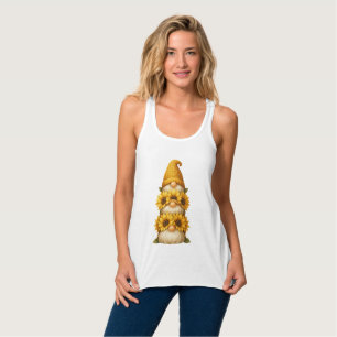 Solros Gnome Gömt Smiles under Golden Linne Med Racerback