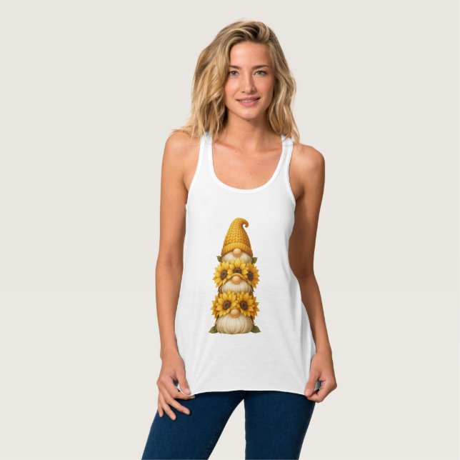 Solros Gnome Gömt Smiles under Golden Linne Med Racerback (Hel framsida)