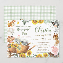 Solros Greenery Boskap Barnyard Birthday Inbjudningar