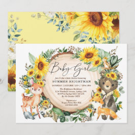 Solros Greenery Woodland Animals Baby Shower Inbjudningar