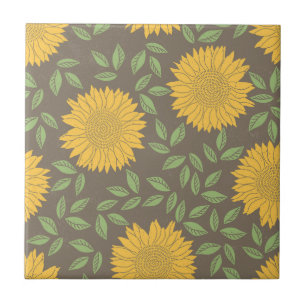 Solros Gröna blad Vackra blommor Naturlig Kakelplatta