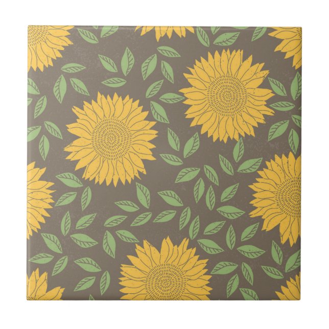 Solros Gröna blad Vackra blommor Naturlig Kakelplatta (Framsidan)