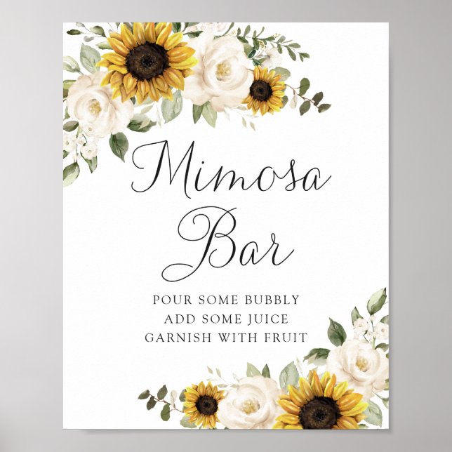 Solros Grönska Blommig Bröllops Mimosa Bar Skylt (Framsidan)