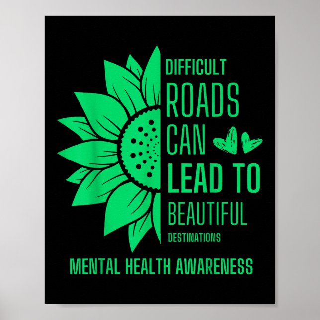 Solros Grönt Band Mental Health Awareness Poster (Framsidan)