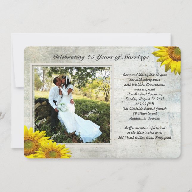 Solros Grunge Foto Förnyelse Av Äktenskapslöften Inbjudningar (Framsida)