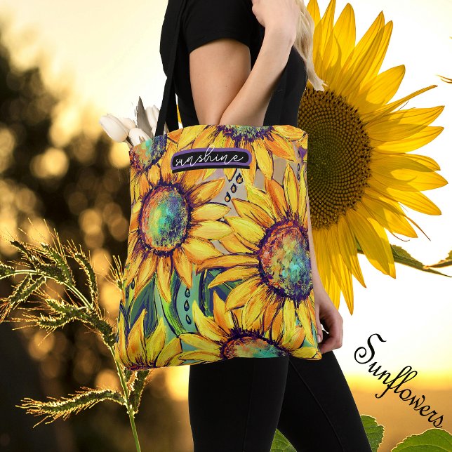 Solros Gul Blå  Tygkasse (Sunflower Yellow Blue Tote Bag)