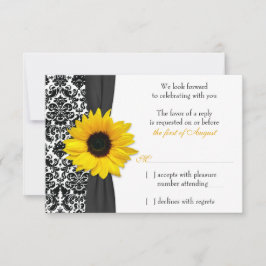 Solros Gul Svart Damast Bröllop RSVP Svar