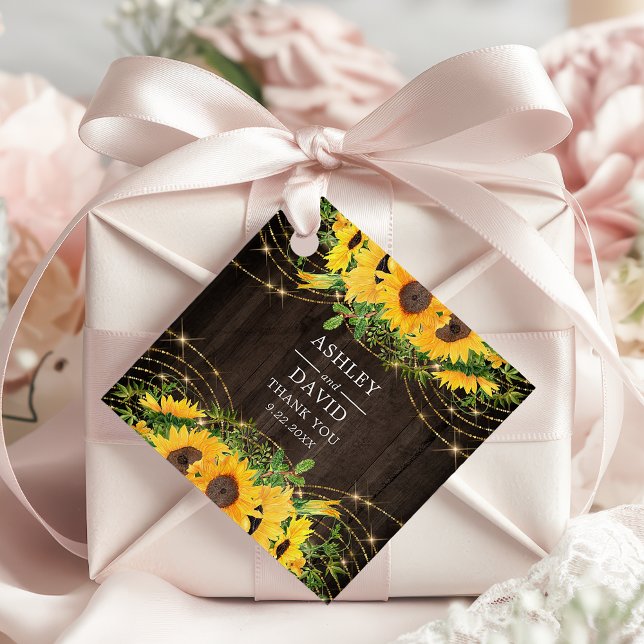 Solros Guld String Ljus Rustic Bröllop Gåvor Etiketter (Skapare uppladdad)