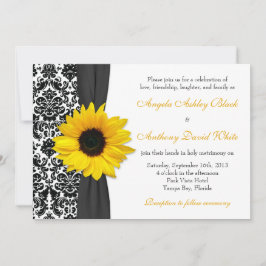 Solros Gult Black White Damask Wedding Inbjudningar