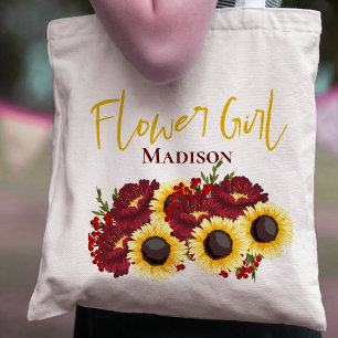 Solros Gult Blommigt Cute Flowergirl Bröllop Tygkasse