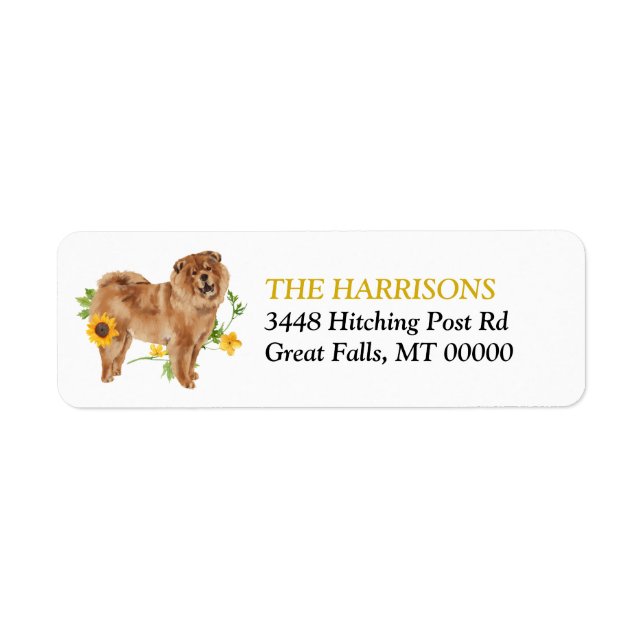 Solros Gult Chow Chow Hund Returadress Etikett (Framsidan)