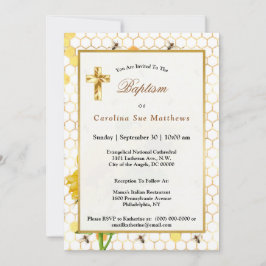 Solros Gult Honeycomb Bees Guld Baptism Inbjudningar