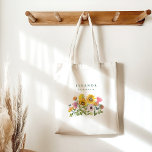 Solros Gult Watercolor Anpassningsbar Bridesmaid G Tygkasse<br><div class="desc">SolrosGult och Rosa Blommigt för vattenfärg Bridesmaid Gift Tote Bag</div>