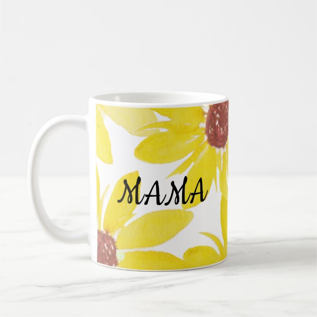 Solros Hand vattenfärg Mamma Kaffemugg (Vänster)