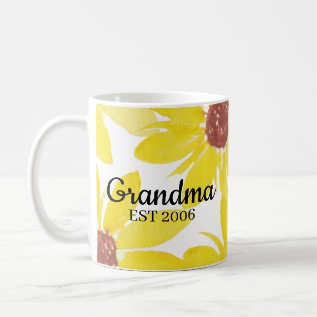 Solros Hand vattenfärg Mamma Mormor Kaffemugg (Vänster)