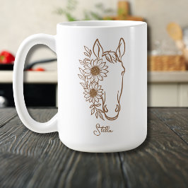 Solros Häst Boho Linje Konst med Namn Kaffemugg