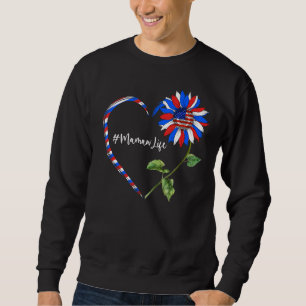 Solros Heart American Mamaw Life USA flagga 4th O Lång Ärmad Tröja